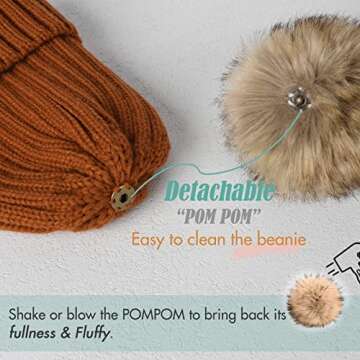 FURTALK Womens Satin Lined Knitted Beanie with Pom