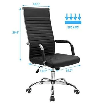 Furmax Ribbed Office Chair High Back PU Leather Executive Conference Chair Adjustable Swivel Chair with Arms, Black
