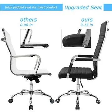 Furmax Ribbed Office Chair High Back PU Leather Executive Conference Chair Adjustable Swivel Chair with Arms, Black