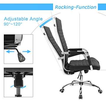Furmax Ribbed Office Chair High Back PU Leather Executive Conference Chair Adjustable Swivel Chair with Arms, Black