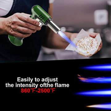 Koackl Butane Torch with Fuel Gauge, Refillable Kitchen Lighter Safety Lock and Adjustable Flame, One-handed Operation Blow for Creme Brulee, BBQ(Butane Gas Is Not Included)