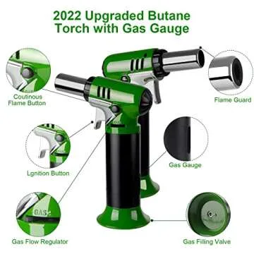 Koackl Butane Torch with Fuel Gauge, Refillable Kitchen Lighter Safety Lock and Adjustable Flame, One-handed Operation Blow for Creme Brulee, BBQ(Butane Gas Is Not Included)