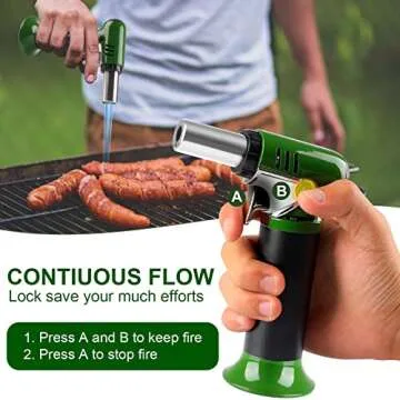 Koackl Butane Torch with Fuel Gauge, Refillable Kitchen Lighter Safety Lock and Adjustable Flame, One-handed Operation Blow for Creme Brulee, BBQ(Butane Gas Is Not Included)