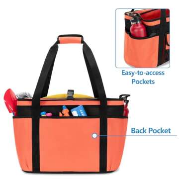 Fasrom XL Beach Tote Bag with Cooler Compartment, Large Mesh Beach Pool Bag with Wet & Dry Separation for Swim, Travel, Orange (Patent Design, Empty Bag Only)