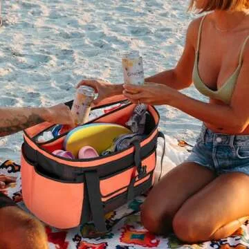 Fasrom XL Beach Tote Bag with Cooler Compartment, Large Mesh Beach Pool Bag with Wet & Dry Separation for Swim, Travel, Orange (Patent Design, Empty Bag Only)