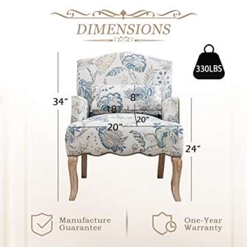 Bonzy Home Modern Accent Chair Set of 2, Comfy Armchair with Wooden Legs, Upholstered French Single Sofa Reading Chairs with Pillow Retro Side Chairs for Living Room Bedroom Club, Floral Pattern