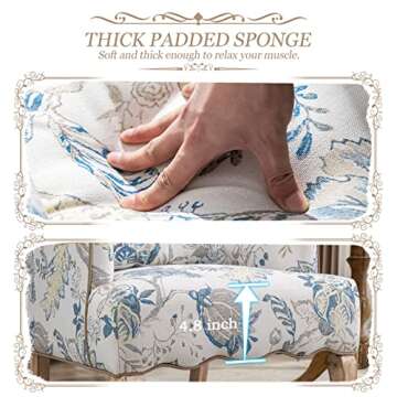 Bonzy Home Modern Accent Chair Set of 2, Comfy Armchair with Wooden Legs, Upholstered French Single Sofa Reading Chairs with Pillow Retro Side Chairs for Living Room Bedroom Club, Floral Pattern