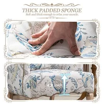 Bonzy Home Modern Accent Chair Set of 2, Comfy Armchair with Wooden Legs, Upholstered French Single Sofa Reading Chairs with Pillow Retro Side Chairs for Living Room Bedroom Club, Floral Pattern