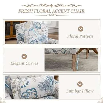 Bonzy Home Modern Accent Chair Set of 2, Comfy Armchair with Wooden Legs, Upholstered French Single Sofa Reading Chairs with Pillow Retro Side Chairs for Living Room Bedroom Club, Floral Pattern