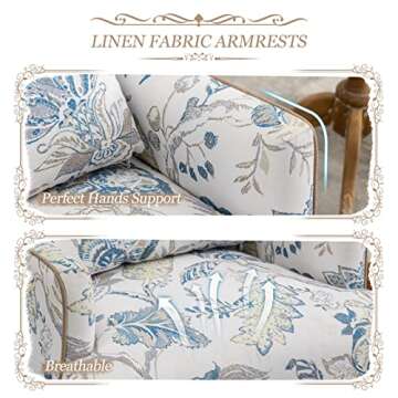 Bonzy Home Modern Accent Chair Set of 2, Comfy Armchair with Wooden Legs, Upholstered French Single Sofa Reading Chairs with Pillow Retro Side Chairs for Living Room Bedroom Club, Floral Pattern