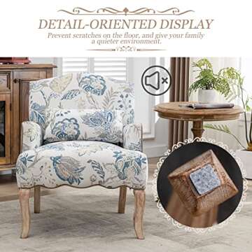 Bonzy Home Modern Accent Chair Set of 2, Comfy Armchair with Wooden Legs, Upholstered French Single Sofa Reading Chairs with Pillow Retro Side Chairs for Living Room Bedroom Club, Floral Pattern