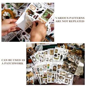 Jokvaex Vintage Stickers, 500 Pcs Mini Scrapbook Supplies, Junk Journaling & Decoupage Stickers, Brown, 20238214