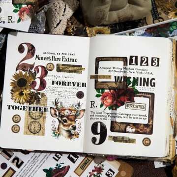 Jokvaex Vintage Stickers, 500 Pcs Mini Scrapbook Supplies, Junk Journaling & Decoupage Stickers, Brown, 20238214