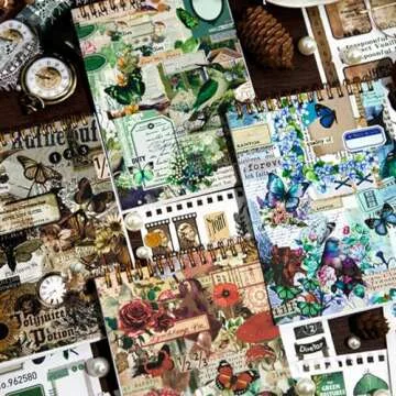 Jokvaex Vintage Stickers, 500 Pcs Mini Scrapbook Supplies, Junk Journaling & Decoupage Stickers, Brown, 20238214