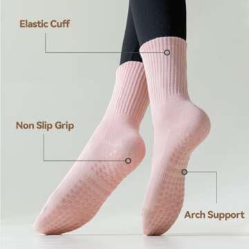 TOAMOUR 4 Pairs Pilates Socks with Grips for Women, Non Slip Yoga Athletic Ballet Barre Dance Workout Crew Socks