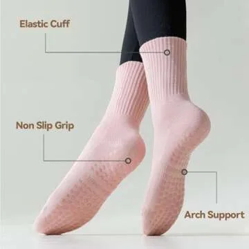 TOAMOUR 4 Pairs Pilates Socks with Grips for Women, Non Slip Yoga Athletic Ballet Barre Dance Workout Crew Socks
