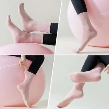 TOAMOUR 4 Pairs Pilates Socks with Grips for Women, Non Slip Yoga Athletic Ballet Barre Dance Workout Crew Socks