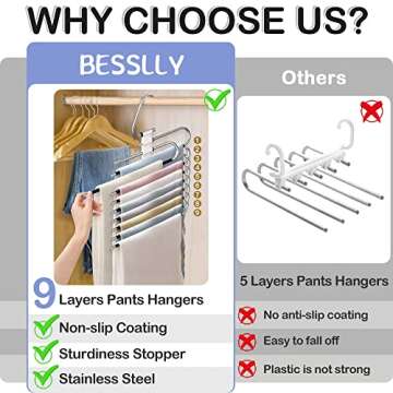 Upgrade 9 Layers Pants Hangers Space Saving, Non Slip Stainless Steel Multifunctional Pants Rack S-T...