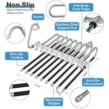 Upgrade 9 Layers Pants Hangers Space Saving, Non Slip Stainless Steel Multifunctional Pants Rack S-Type Clothes Pant Closet Hanger Organizer for Pants Jeans Trousers Scarf Skirts(4 Pack, Antiquewhite)