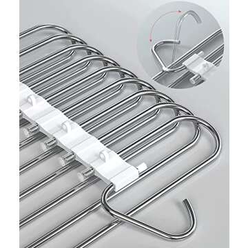 Upgrade 9 Layers Pants Hangers Space Saving, Non Slip Stainless Steel Multifunctional Pants Rack S-Type Clothes Pant Closet Hanger Organizer for Pants Jeans Trousers Scarf Skirts(4 Pack, Antiquewhite)
