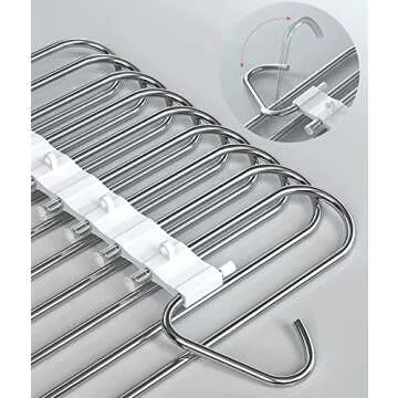 Upgrade 9 Layers Pants Hangers Space Saving, Non Slip Stainless Steel Multifunctional Pants Rack S-Type Clothes Pant Closet Hanger Organizer for Pants Jeans Trousers Scarf Skirts(4 Pack, Antiquewhite)