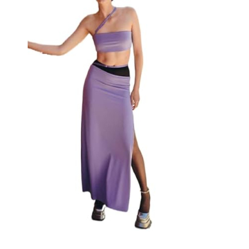 Women Sexy Two Piece Long Skirt Set Sleeveless Crop Cami Top and Split Maxi Skirt Summer Outfits Y2k...