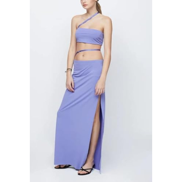 Women Sexy Two Piece Long Skirt Set Sleeveless Crop Cami Top and Split Maxi Skirt Summer Outfits Y2k Clubwear(C5- Purple,S)