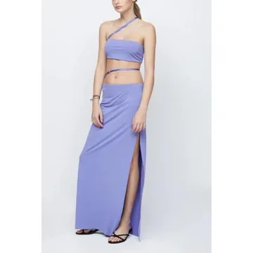Women Sexy Two Piece Long Skirt Set Sleeveless Crop Cami Top and Split Maxi Skirt Summer Outfits Y2k Clubwear(C5- Purple,S)
