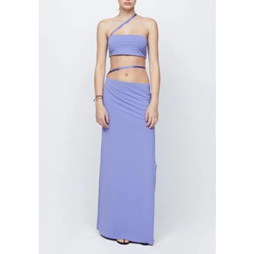 Women Sexy Two Piece Long Skirt Set Sleeveless Crop Cami Top and Split Maxi Skirt Summer Outfits Y2k Clubwear(C5- Purple,S)
