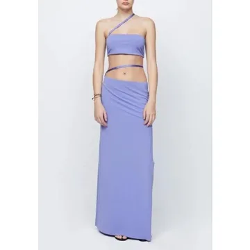 Women Sexy Two Piece Long Skirt Set Sleeveless Crop Cami Top and Split Maxi Skirt Summer Outfits Y2k Clubwear(C5- Purple,S)