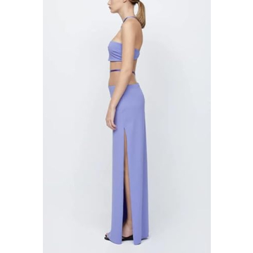 Women Sexy Two Piece Long Skirt Set Sleeveless Crop Cami Top and Split Maxi Skirt Summer Outfits Y2k Clubwear(C5- Purple,S)