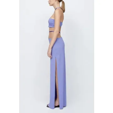 Women Sexy Two Piece Long Skirt Set Sleeveless Crop Cami Top and Split Maxi Skirt Summer Outfits Y2k Clubwear(C5- Purple,S)