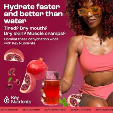 KEY NUTRIENTS Multivitamin Electrolytes Powder No Sugar - Sweet Cherry Pom Electrolyte Powder - Endurance & Energy Supplement - Hydration Powder - No Calories - 90 Servings - Made in USA