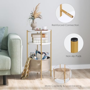 Stylish 3-Tier Round End Table with Detachable Basket