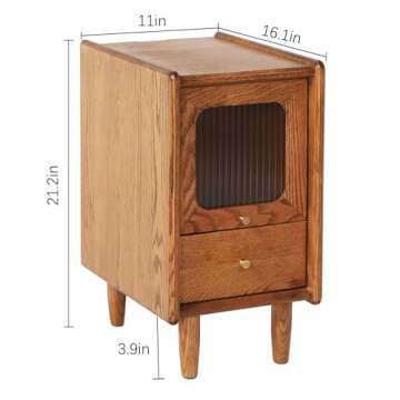 Buzleer Solid Wood Nightstands Bedside Table, Oak Real Wooden Mid-Century Modern End Table with Drawers Slim Narrow Luxury Side Table Durable Cabinet Organizer (Light Walnut)