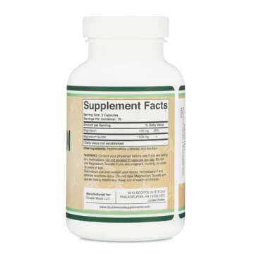 Magnesium Taurate Supplement for Cardiovascular Health to Boost Magnesium Levels (1,500mg per Serving, 210 Vegan Capsules) Non-GMO, Gluten Free, by Double Wood Supplements