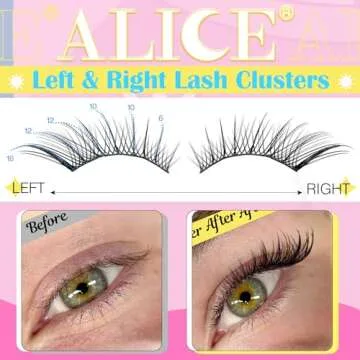 ALICE Natural Lash Clusters DIY Lash Extensions Eyelash Extensions Wispy 3D Cat Eye Eyelash Clusters Left & Right C Curl Individual Lashes