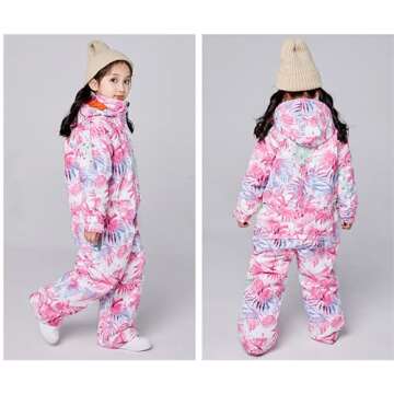 SEARIPE Girls and Boy's Snowsuits One Piece Jumpsuit Winter Warm Ski Suit Kids Toddler Waterproof Overall Outdoor(Yezi,150)