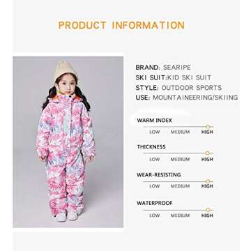 SEARIPE Girls and Boy's Snowsuits One Piece Jumpsuit Winter Warm Ski Suit Kids Toddler Waterproof Overall Outdoor(Yezi,150)