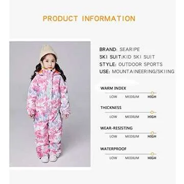 SEARIPE Girls and Boy's Snowsuits One Piece Jumpsuit Winter Warm Ski Suit Kids Toddler Waterproof Overall Outdoor(Yezi,150)