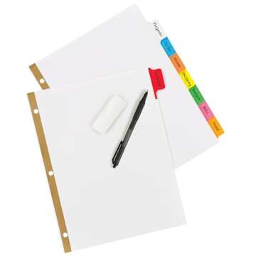 Avery Big Tab Write & Erase Dividers for 3 Ring Binders, 8-Tab Set, Multicolor Divider Tabs, 1 Set o...