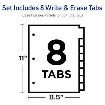Avery Big Tab Write & Erase Dividers for 3 Ring Binders, 8-Tab Set, Multicolor Divider Tabs, 1 Set of Binder Dividers, Great for Organizing Projects, Reports, Finances, and More (23079)