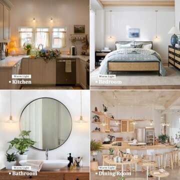 Shenmoyl Pendant Light with Clear Lotus Glass Lmapshade, Brass Vintage Pendant Light Adjustable Hanging Light for Kitchen Island Dining Room Hallway