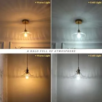 Shenmoyl Pendant Light with Clear Lotus Glass Lmapshade, Brass Vintage Pendant Light Adjustable Hanging Light for Kitchen Island Dining Room Hallway