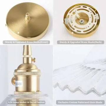 Shenmoyl Pendant Light with Clear Lotus Glass Lmapshade, Brass Vintage Pendant Light Adjustable Hanging Light for Kitchen Island Dining Room Hallway