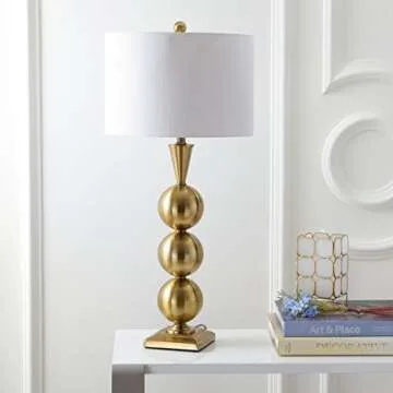 JONATHAN Y JYL3021A Mackenzie 33" Metal LED Table Lamp Contemporary Transitional Bedside Desk Nightstand Lamp for Bedroom Living Room Office College Bookcase LED Bulb Included, Brass Gold