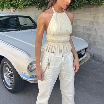 KMBANGI Backless Halter Crop Top for Women - Stylish & Sexy