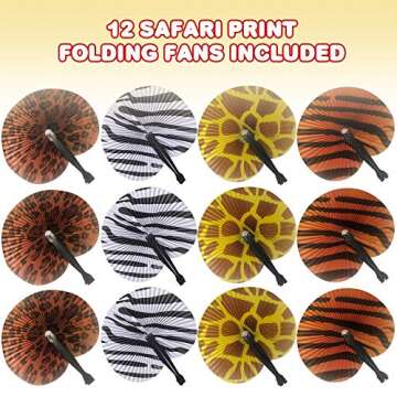 ArtCreativity Safari Print Folding Fans - 12 Pack for Kids' Parties