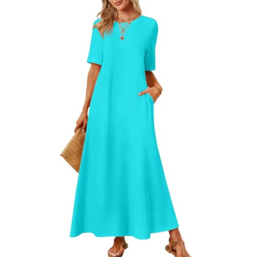 MEROKEETY Women's 2025 Spring Summer Short Sleeve Maxi Dress Casual Crewneck Basic Long T-Shirt Dres...