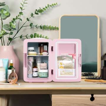 PERSONAL CHILLER 6.2L Skincare Fridge with LED Makeup Mirror, Mini Fridge Cooler and Warmer, Portable Fridge for Makeup, Skincare, Snacks, Bedroom Vanity (Pink)